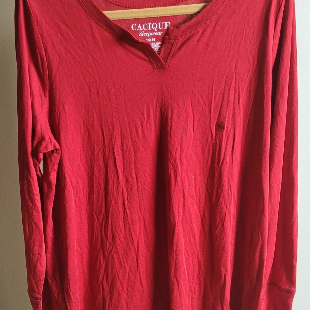 CACIQUE Red Long-Sleeve V-Neck Sleep Top XL 14/16